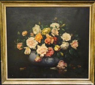Large 19th Century Scottish Impressionist Still Life Flowers Roses Andrew Law