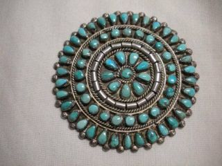 Large Vintage Zuni Sterling Silver & Turquoise Cluster Pin / Look