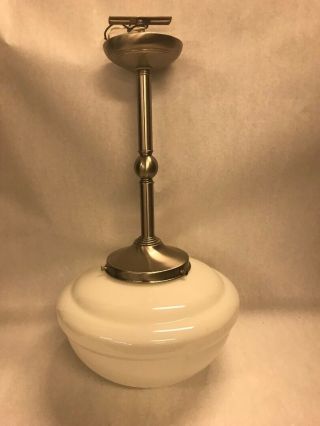 Vintage Milk Glass Shade Globe Hanging Ceiling Pendant Lamp Silver Base