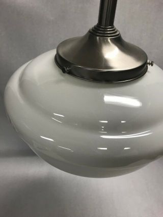 VINTAGE MILK GLASS SHADE GLOBE HANGING CEILING PENDANT LAMP SILVER BASE 6