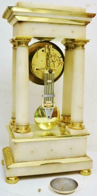 Rare Antique French Empire 8 Day Striking Marble & Bronze Portico Mantel Clock 11