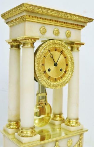 Rare Antique French Empire 8 Day Striking Marble & Bronze Portico Mantel Clock 2