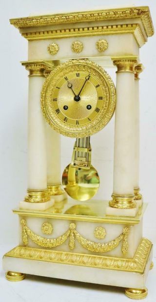 Rare Antique French Empire 8 Day Striking Marble & Bronze Portico Mantel Clock 3