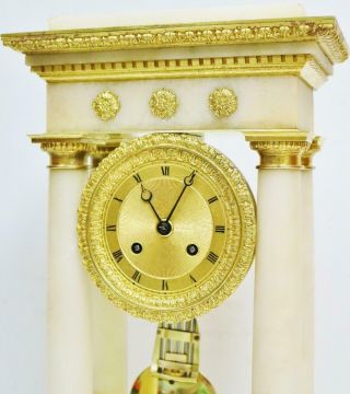 Rare Antique French Empire 8 Day Striking Marble & Bronze Portico Mantel Clock 4