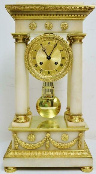 Rare Antique French Empire 8 Day Striking Marble & Bronze Portico Mantel Clock 5