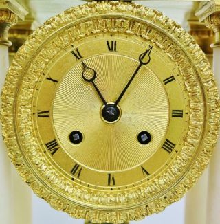 Rare Antique French Empire 8 Day Striking Marble & Bronze Portico Mantel Clock 8