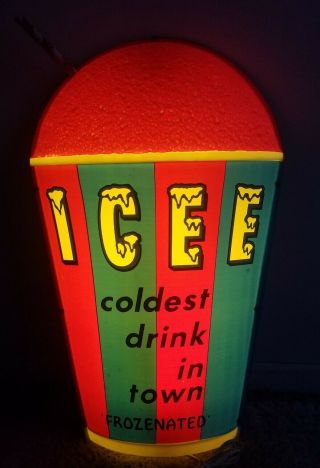 Vintage Icee Display Light Sign 25 " Cup Advertising Rare Early Gas Station Oil