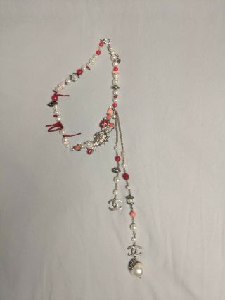 Chanel Rare Coral Seashell Long Dangle Pearl Necklace