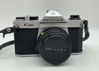 Vintage Asahi Pentax K1000 Film Camera w/ SMC Pentax - M 1:2 50mm Lens & Case 2