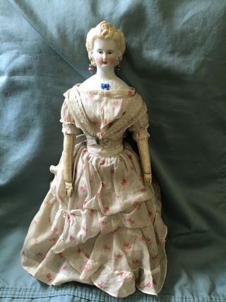 1870 ' s Parian Doll with Molded Blouse and Bow,  Molded Rose and Petals on Head 10