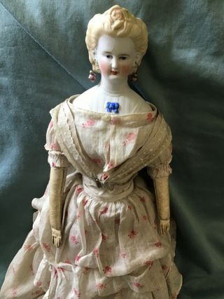 1870 ' s Parian Doll with Molded Blouse and Bow,  Molded Rose and Petals on Head 11