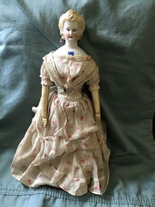 1870 ' s Parian Doll with Molded Blouse and Bow,  Molded Rose and Petals on Head 2