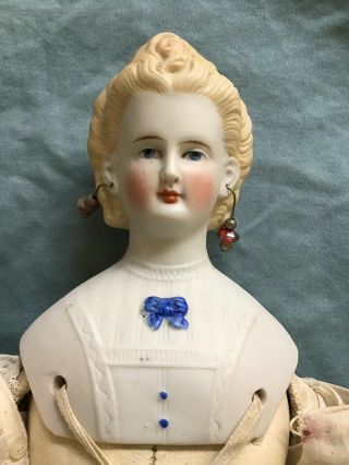 1870 ' s Parian Doll with Molded Blouse and Bow,  Molded Rose and Petals on Head 3