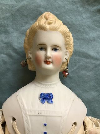 1870 ' s Parian Doll with Molded Blouse and Bow,  Molded Rose and Petals on Head 4