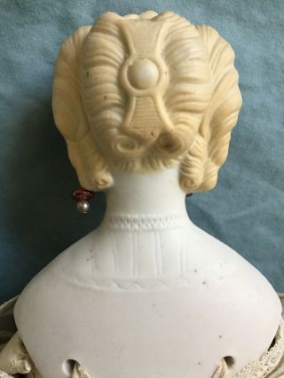 1870 ' s Parian Doll with Molded Blouse and Bow,  Molded Rose and Petals on Head 6