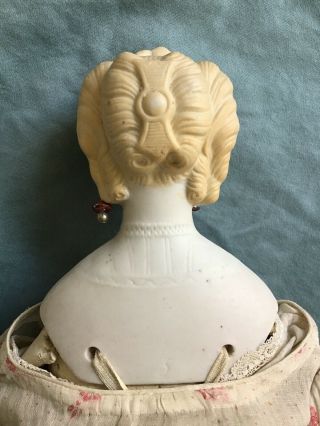 1870 ' s Parian Doll with Molded Blouse and Bow,  Molded Rose and Petals on Head 7
