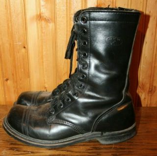 Vtg Mens Black Leather Side Zip Cap Toe Combat Jump Boots Sz 9 1/2 W