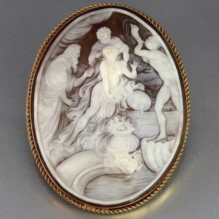 Very Large Impressive Vintage 9ct Gold Carved Shell Cameo Brooch