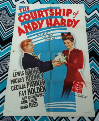 1942 The Courtship Of Andy Hardy (mickey Rooney) Vintage Movie Poster