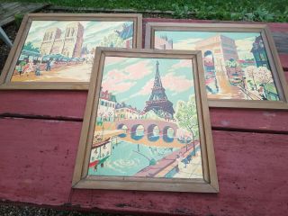 3 vintage France Paint by Number pictures - French City Scenes 2