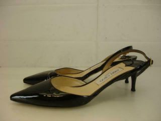 Womens 10 40 Jimmy Choo Black Patent Leather Slingback Shoes Pumps Heels Pointed