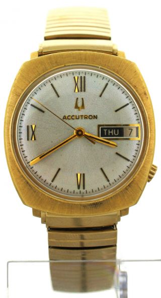 Vintage 1970 Bulova Accutron 14k Yellow Gold Day Date Watch Cal 2182 Tuning Fork