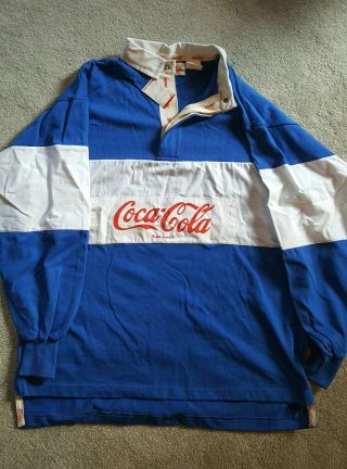 Mens Large Vintage Coca - Cola Rugby Shirt (never Worn,  With Sales Tag)