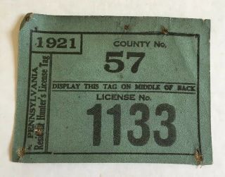1921 Pa Cloth Canvas Hunting License Washington County