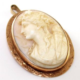 Vintage Antique Victorian 10k Yellow Gold Cameo Shell Pin Brooch Pendant Fz