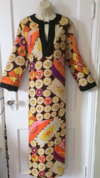 Brownkhakipurple Floral Vintage Kaftan Dress By B.  Cohen For Lord & Taylor Sz.  16