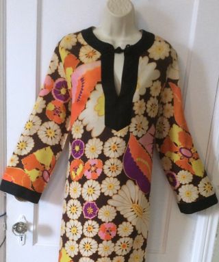 BrownKhakiPurple Floral Vintage Kaftan Dress by B.  COHEN for LORD & TAYLOR Sz.  16 2