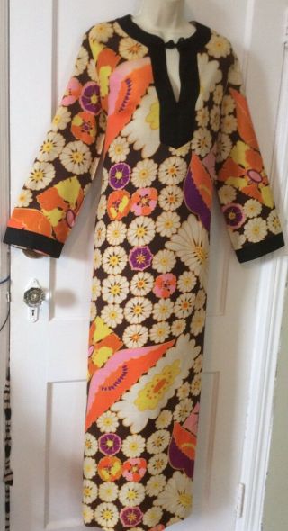 BrownKhakiPurple Floral Vintage Kaftan Dress by B.  COHEN for LORD & TAYLOR Sz.  16 3