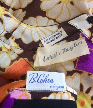 BrownKhakiPurple Floral Vintage Kaftan Dress by B.  COHEN for LORD & TAYLOR Sz.  16 6