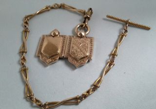 Antique Victorian 15c Rose Gold Fancy Link Watch Chain With 9ct Rose Gold Locket
