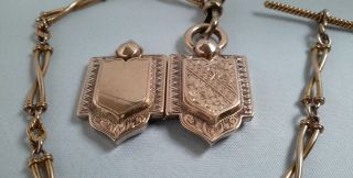 Antique Victorian 15c Rose Gold Fancy Link Watch Chain With 9ct Rose Gold Locket 2