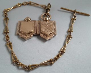 Antique Victorian 15c Rose Gold Fancy Link Watch Chain With 9ct Rose Gold Locket 6