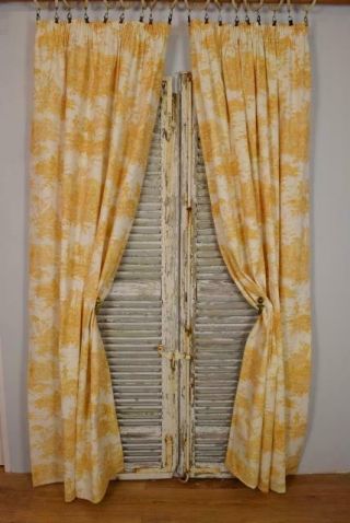 Delightful Pair Vintage French Toile Curtains,  19th C Seaside Scenes