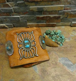 Rare Old Navajo Kingman Turquoise Sterling Ketoh Bow Guard Cuff Native Pawn Era