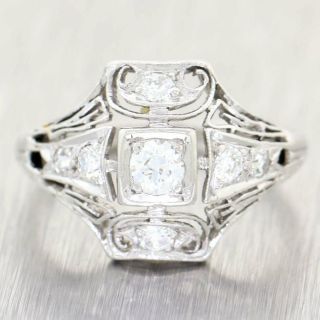 1920s Antique Art Deco Platinum.  40ctw Round Cut Diamond Cocktail Ring A9
