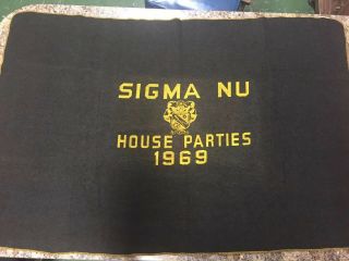 Vintage 1969 Sigma Nu Fraternity House Parties Blanket Black & Yellow “rare”