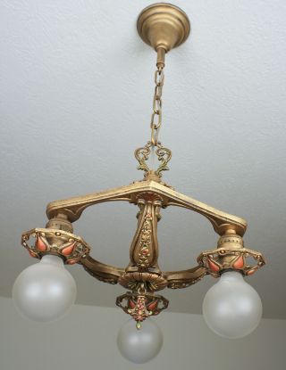 SWEET 1920 ' s ART DECO Antique Vintage Ceiling Light Fixture CHANDELIER 6