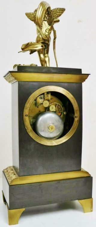 Antique French Empire Classic 8 Day 2 Tone Bronze & Ormolu Figural Mantel Clock 10