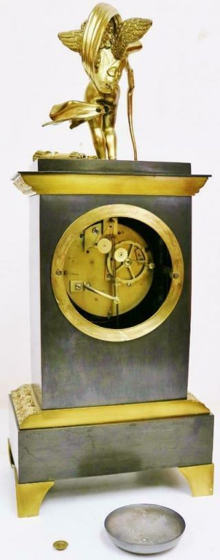 Antique French Empire Classic 8 Day 2 Tone Bronze & Ormolu Figural Mantel Clock 11