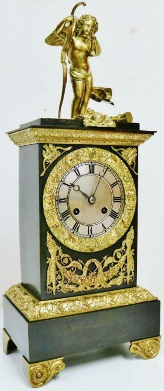 Antique French Empire Classic 8 Day 2 Tone Bronze & Ormolu Figural Mantel Clock 2