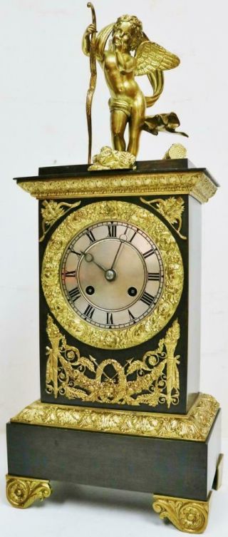 Antique French Empire Classic 8 Day 2 Tone Bronze & Ormolu Figural Mantel Clock 3