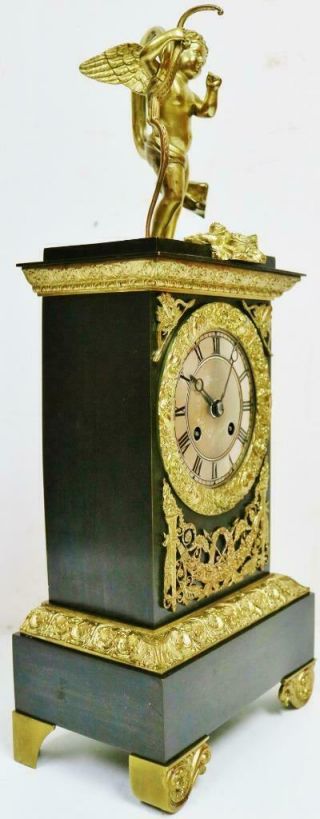 Antique French Empire Classic 8 Day 2 Tone Bronze & Ormolu Figural Mantel Clock 5