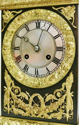 Antique French Empire Classic 8 Day 2 Tone Bronze & Ormolu Figural Mantel Clock 6