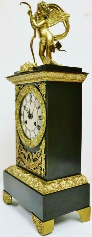 Antique French Empire Classic 8 Day 2 Tone Bronze & Ormolu Figural Mantel Clock 7