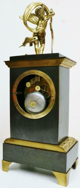 Antique French Empire Classic 8 Day 2 Tone Bronze & Ormolu Figural Mantel Clock 9