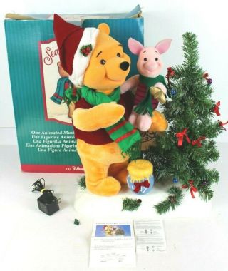 Vtg Telco Winnie The Pooh And Piglet With Christmas Tree Animated Musical Holday